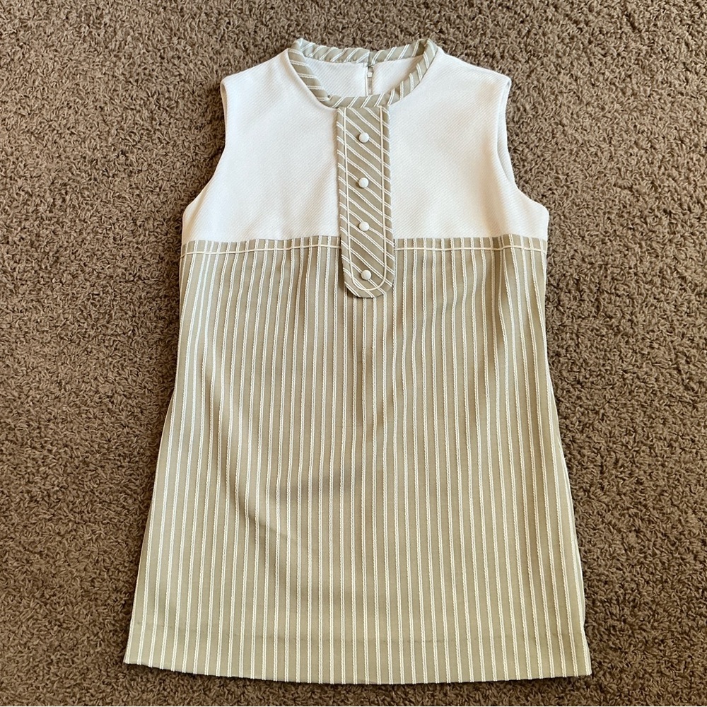 Genuine Vintage 1960’s Mod Mini Shift Dress, Women’s Large, Striped, Tie, Retro